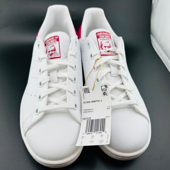 Adidas Stan Smith J Big Kids' Sneakers White Cloud / Bold Pink FX7522 Sz 4 - Picture 2 of 7
